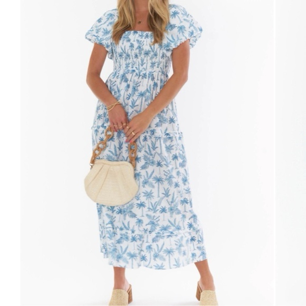 Show Me Your Mumu Norma Midi Dress Blue Lagoon Palm